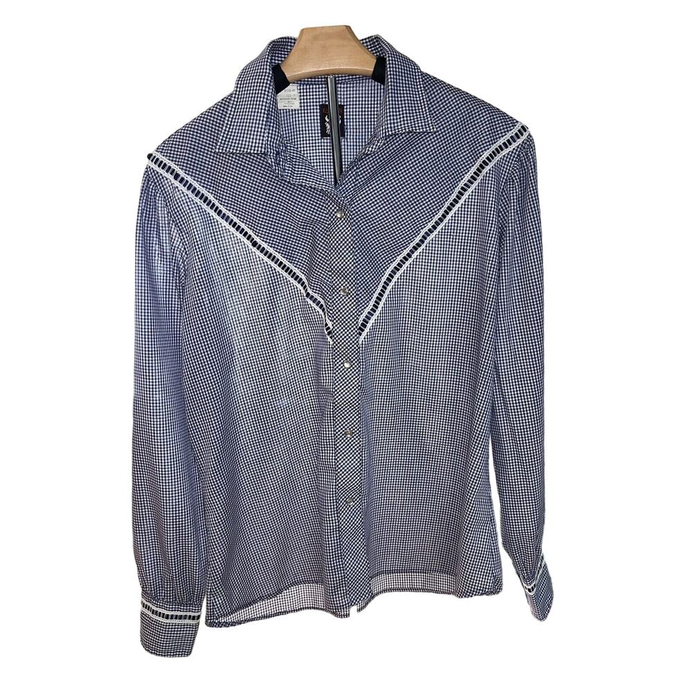 Women’s Karman Pearl Snap Button Down Long Sleeve Blue Western, Large